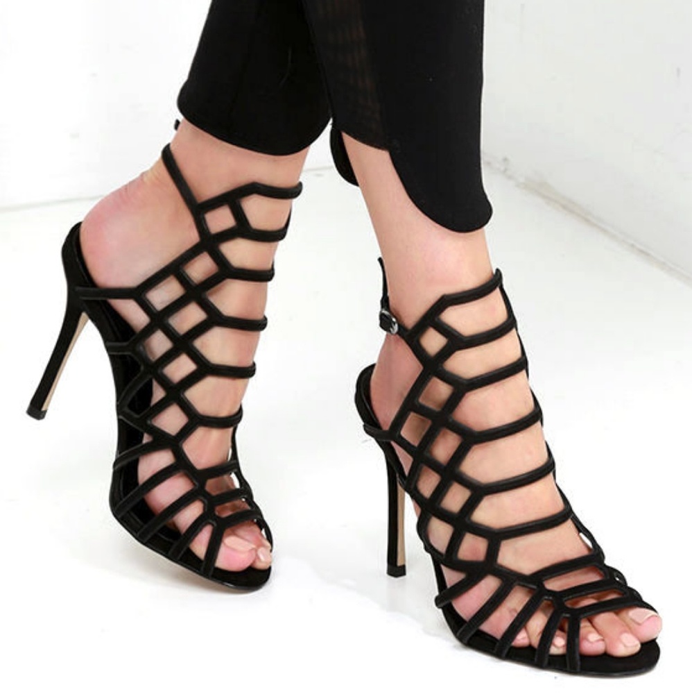Steve Madden Black Strappy Cage High Heel Sandals